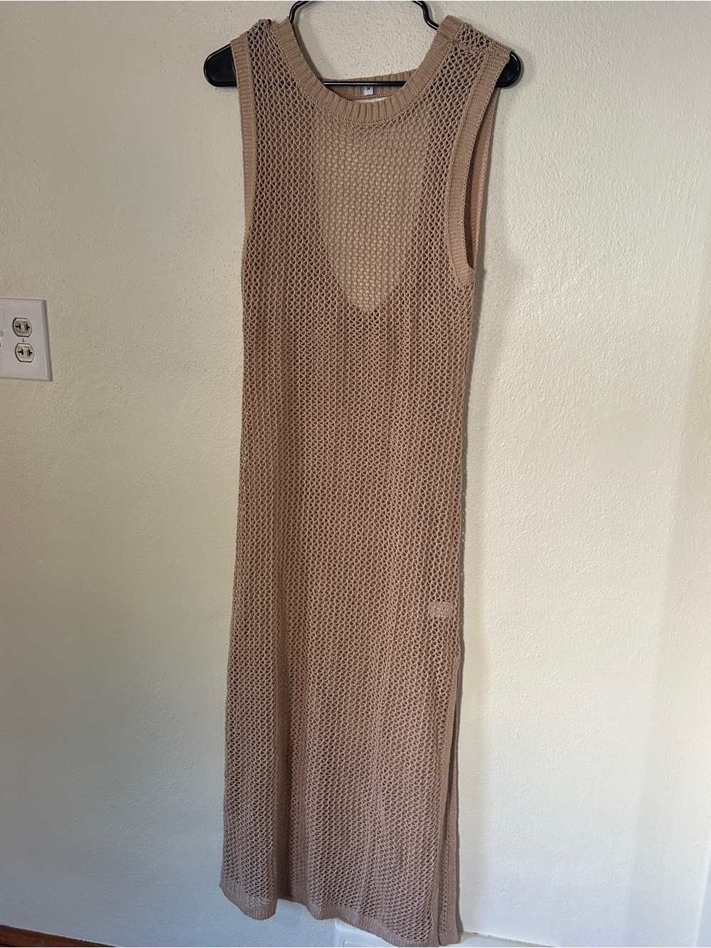Sleeveless Knit Mesh Cover Up Dress in Taupe